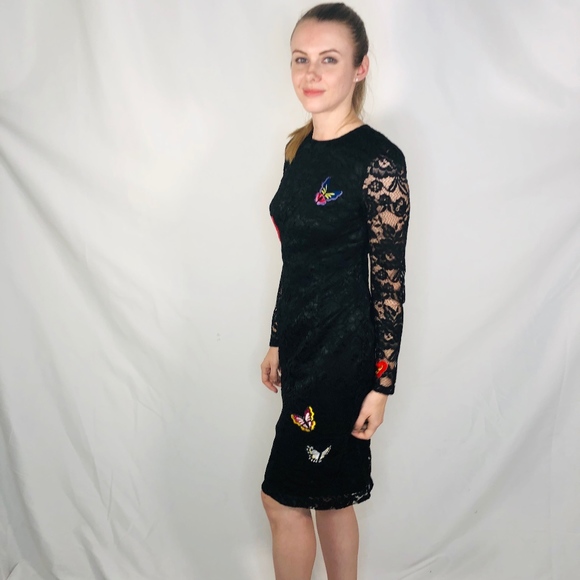 Nicole Miller Black Lace Butterfly Dress 0878 - Picture 6 of 8